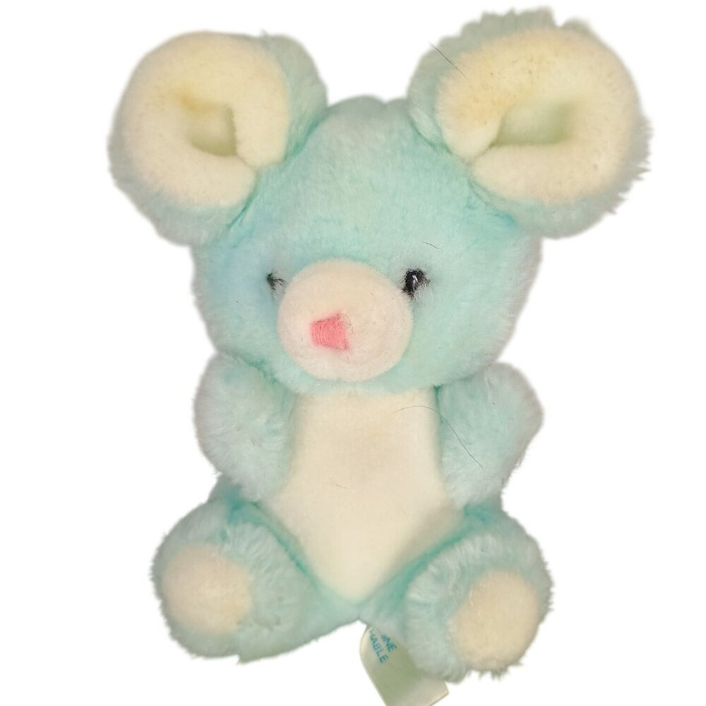 Vintage Russ Berrie Blue Plush Mouse Toy 6" Soft Stuffed Animal Collectible